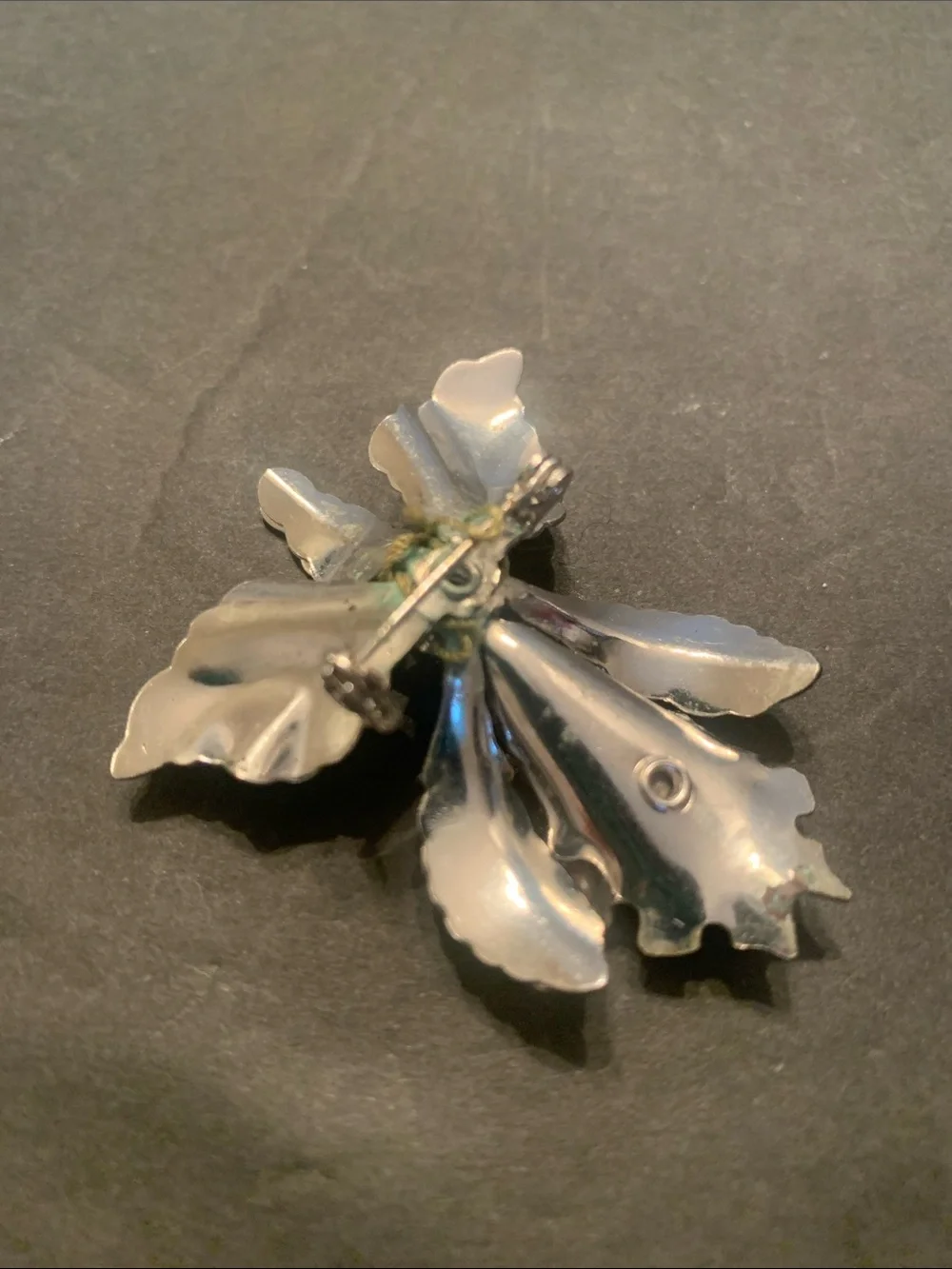 Bugbee & Niles Silver Orchid Brooch w/ matching screw back earrings purple cryst